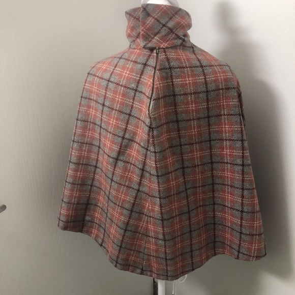 Vintage Jackets & Blazers - Vintage 1960s 1970s Plaid Wool Poncho Cape and Buttoned Vest Set